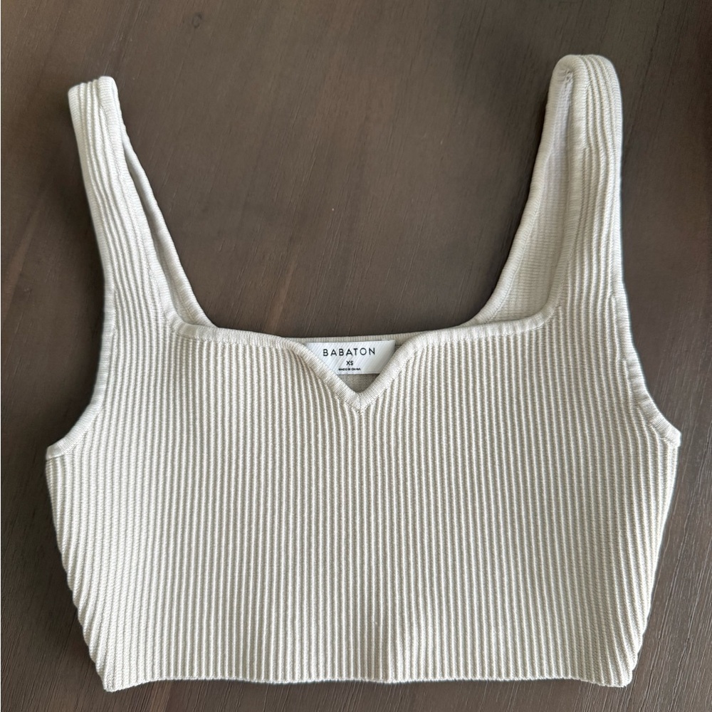 Aritzia Cropped Ivory Ribbed Tank Top